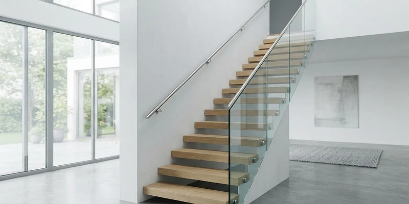 Balustradă din sticlă pe scară interioară modernă în Ploiești